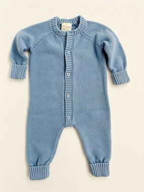 First Impressions Blue Garter Knit Button Front Romper Coverall Size 6-9 Months
